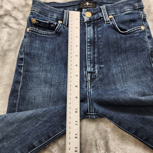 7 For All Mankind 7FAM Jeans Womens 24 Blue Dark Wash Faded High Rise Skinny - Picture 10 of 14